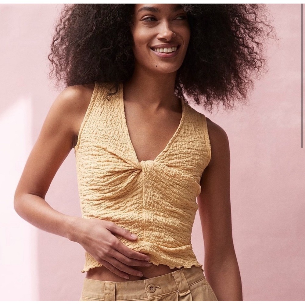 NWT Madewell Popcorn Knit Twist Front Sleeveless Top Sundried Wheat Womens Large